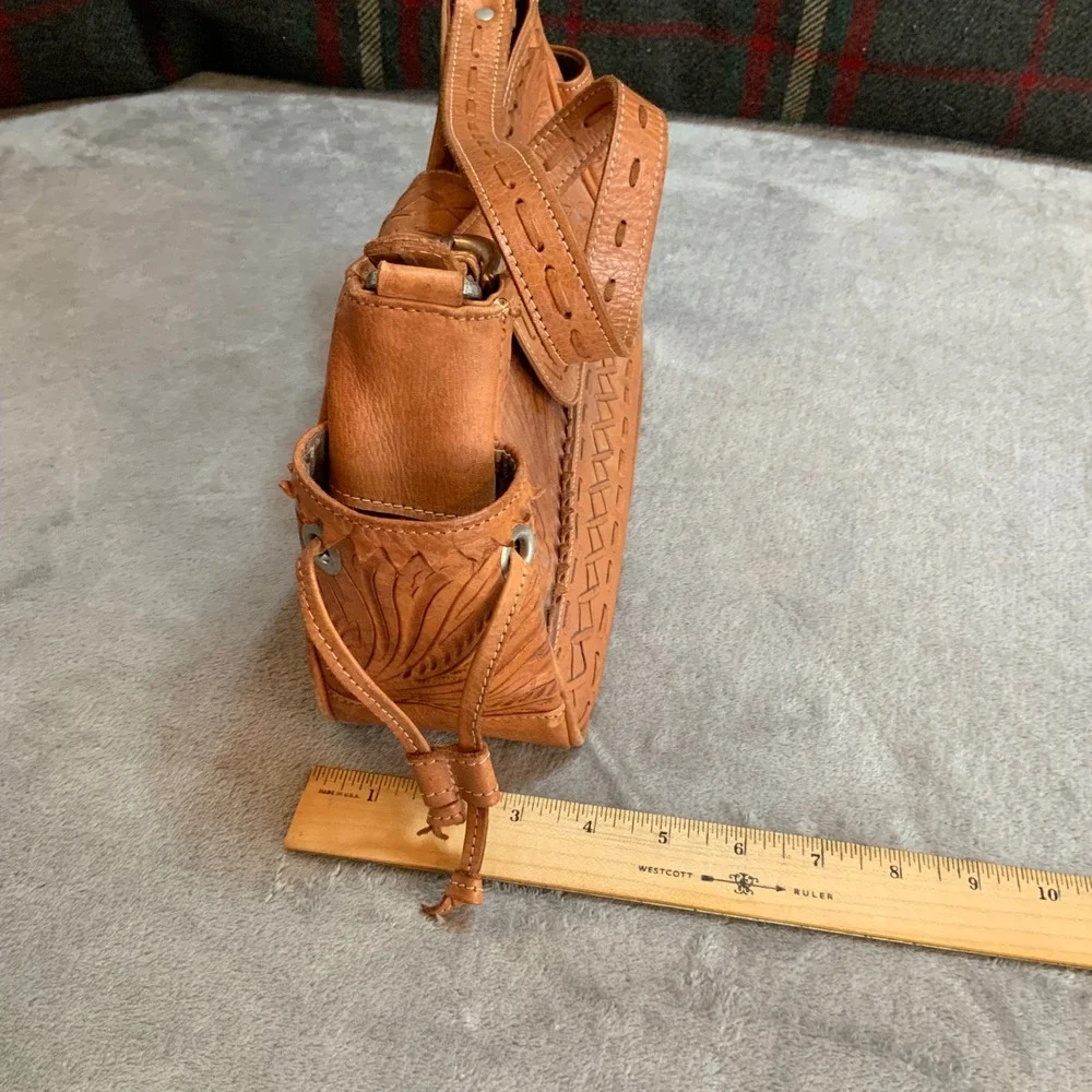 American West Hand Tooled Leather Bag and Wallet Set Tan Floral Cottagecore